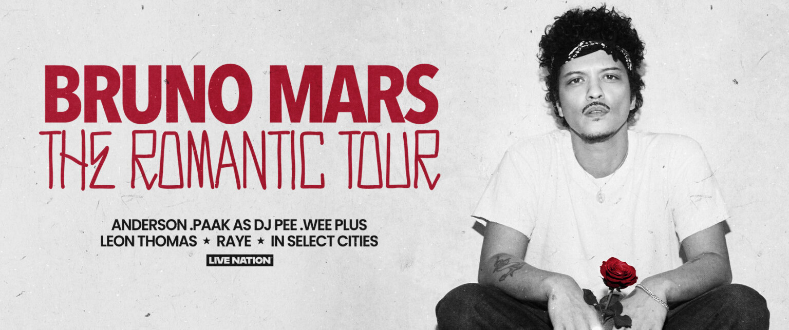 Bruno Mars Announces The Romantic Tour First Global Headline Tour In Static LiveNation PR 1720x720 BrunoMars 2026 National 1536x643 
